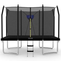8x12ft Rectangular Trampoline with Safety Enclosure Black FREE Ladder & Basketball Game