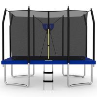 8x12ft Rectangular Trampoline with Safety Enclosure Blue FREE Ladder & Basketball Game
